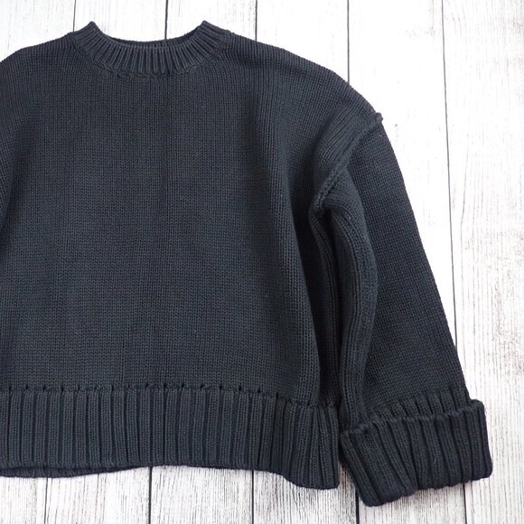 She + Sky Women's Size S/M Oversized Black Knit Sweater Boxy 100% Cotton - Picture 8 of 8